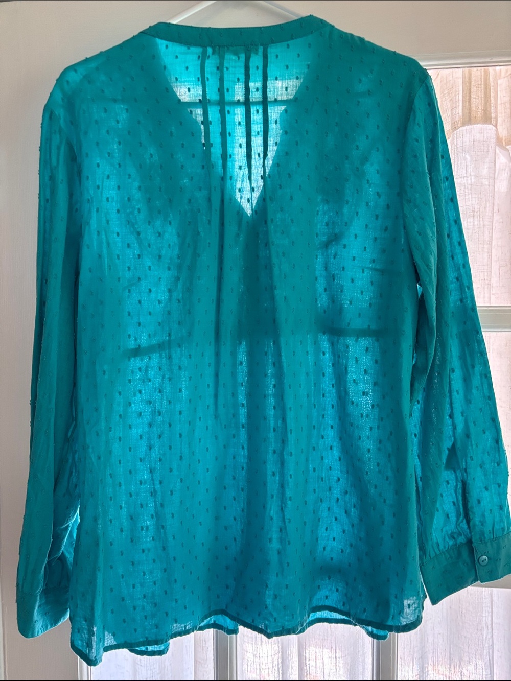 indigo soul Teal Crochet-Trim Button Front Peasant Blouse - Picture 3 of 8